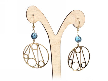 Σκουλαρίκια Πέτρα Ατσάλι 316L, με τυρκουάζ σε χρώμα Χρυσαφί