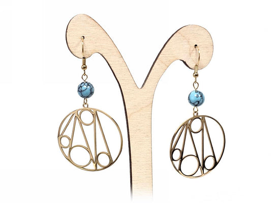 Σκουλαρίκια Πέτρα Ατσάλι 316L, με τυρκουάζ σε χρώμα Χρυσαφί