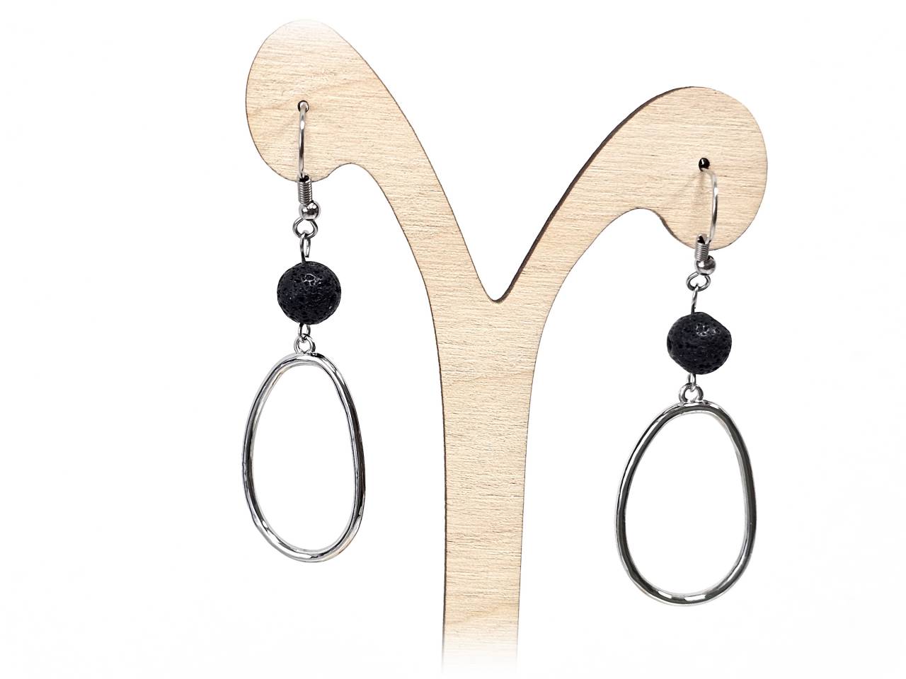 Σκουλαρίκια Πέτρα Ατσάλι 316L, με λάβα σε χρώμα Ασημί