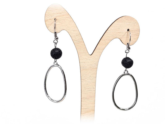 Σκουλαρίκια Πέτρα Ατσάλι 316L, με λάβα σε χρώμα Ασημί