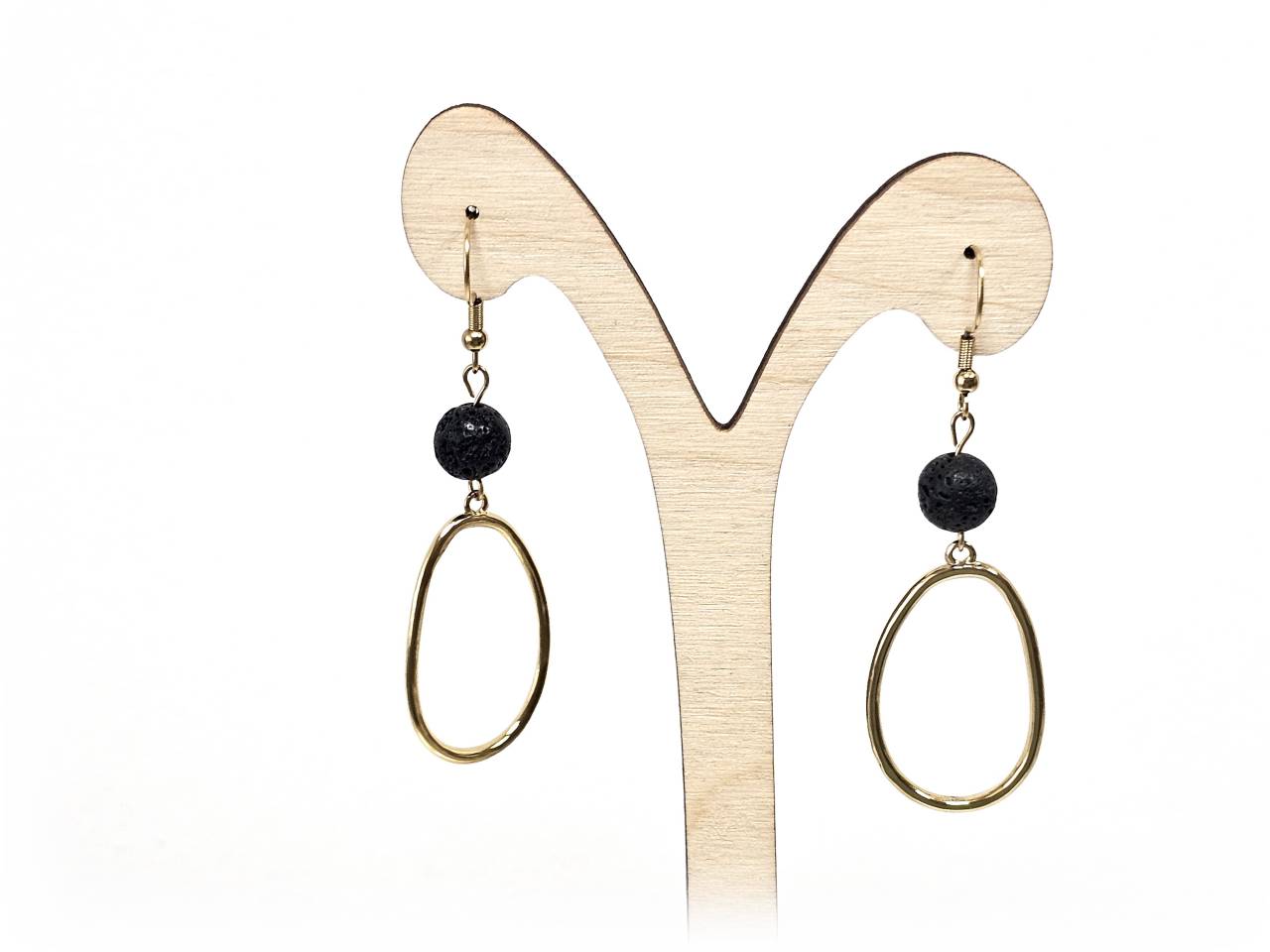 Σκουλαρίκια Πέτρα Ατσάλι 316L, με λάβα σε χρώμα Χρυσαφί