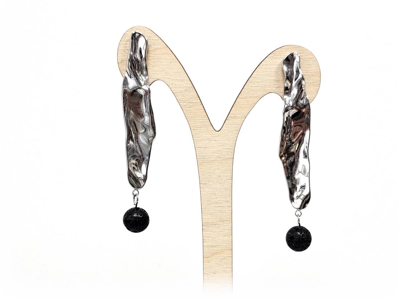 Σκουλαρίκια Πέτρα Ατσάλι 316L, με λάβα σε χρώμα Ασημί