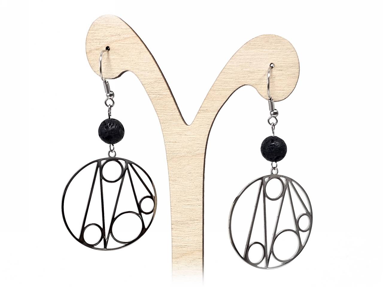 Σκουλαρίκια Πέτρα Ατσάλι 316L, με λάβα σε χρώμα Ασημί