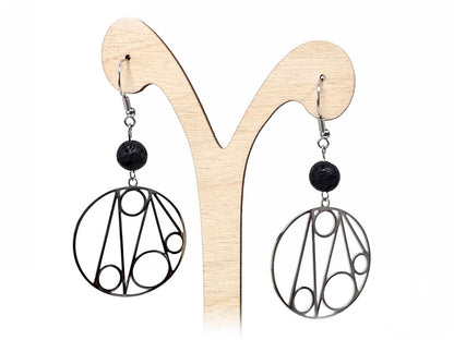 Σκουλαρίκια Πέτρα Ατσάλι 316L, με λάβα σε χρώμα Ασημί