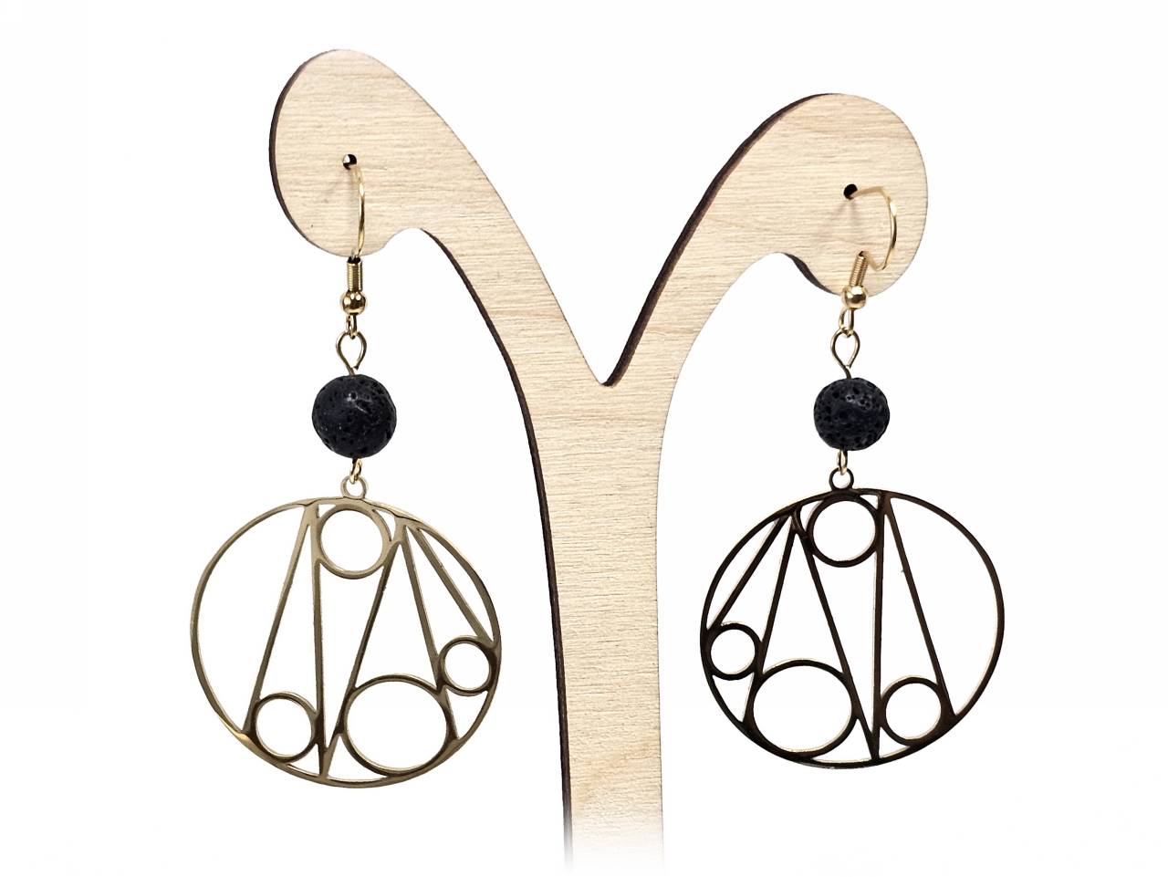 Σκουλαρίκια Πέτρα Ατσάλι 316L, με λάβα σε χρώμα Χρυσαφί