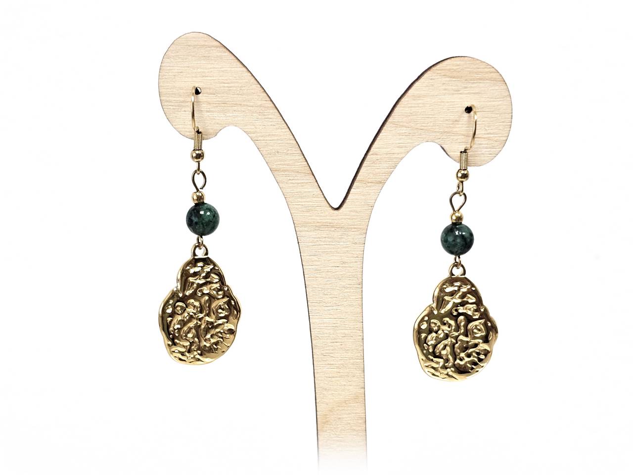 Σκουλαρίκια Πέτρα Ατσάλι 316L, με μαλαχίτης σε χρώμα Χρυσαφί