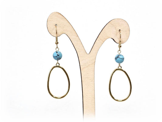 Σκουλαρίκια Πέτρα Ατσάλι 316L, με τυρκουάζ σε χρώμα Χρυσαφί