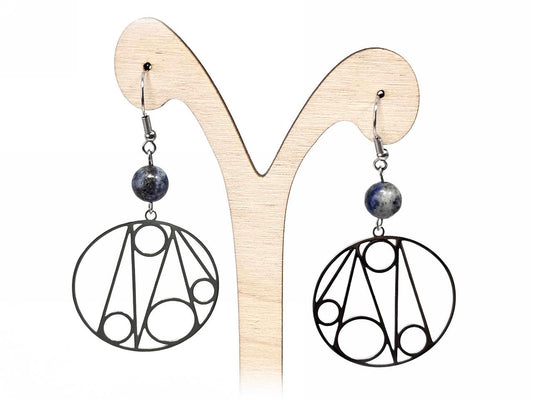 Σκουλαρίκια Πέτρα Ατσάλι 316L, με Lapis σε χρώμα Ασημί