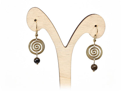 Σκουλαρίκια Πέτρα Ατσάλι 316L, σπείρα με μάτι τίγρης σε χρώμα Χρυσαφί