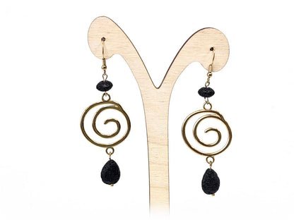 Σκουλαρίκια Πέτρα Ατσάλι 316L, σπείρα με λάβα σε χρώμα Χρυσαφί