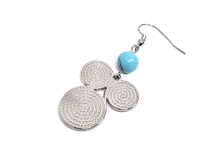 Σκουλαρίκια Πέτρα Ατσάλι 316L, σπέιρα με  τυρκουάζ σε χρώμα Ασημί