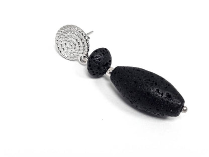 Σκουλαρίκια Πέτρα Ατσάλι 316L, σπέιρα με  λάβα σε χρώμα Ασημί