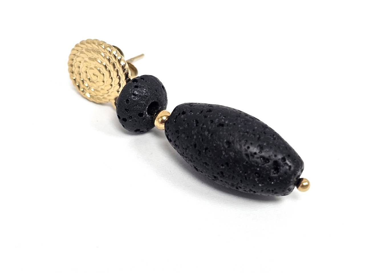 Σκουλαρίκια Πέτρα Ατσάλι 316L, σπέιρα με  λάβα σε χρώμα Χρυσαφί