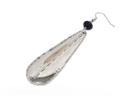 Σκουλαρίκια Πέτρα Ατσάλι 316L, με λάβα σε χρώμα Ασημί