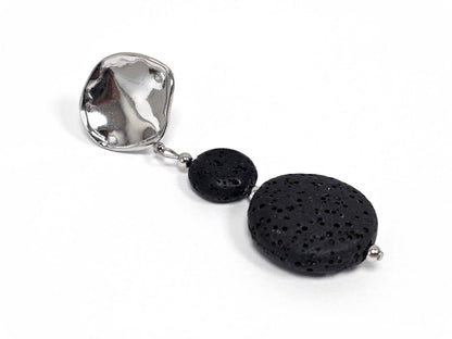 Σκουλαρίκια Πέτρα Ατσάλι 316L, με λάβα σε χρώμα Ασημί