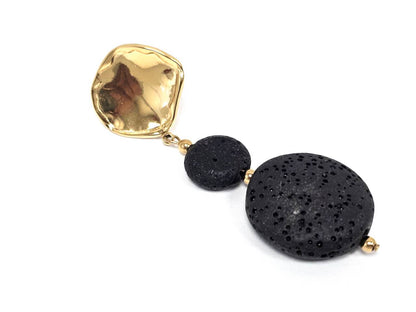 Σκουλαρίκια Πέτρα Ατσάλι 316L, με λάβα σε χρώμα Χρυσαφί