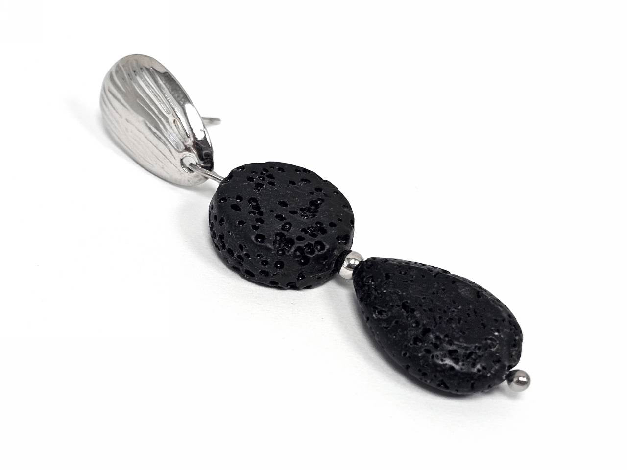 Σκουλαρίκια Πέτρα Ατσάλι 316L, με λάβα σε χρώμα Ασημί