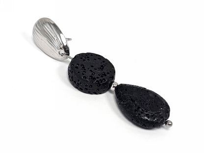 Σκουλαρίκια Πέτρα Ατσάλι 316L, με λάβα σε χρώμα Ασημί