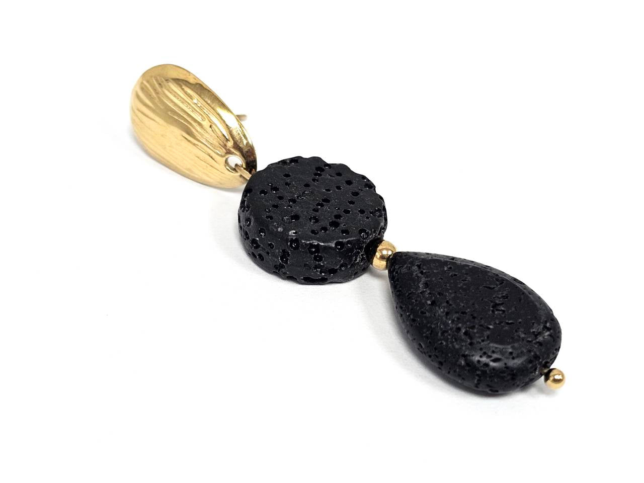 Σκουλαρίκια Πέτρα Ατσάλι 316L, με λάβα σε χρώμα Χρυσαφί