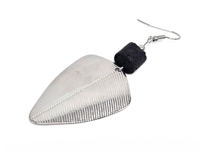 Σκουλαρίκια Πέτρα Ατσάλι 316L, με λάβα σε χρώμα Ασημί