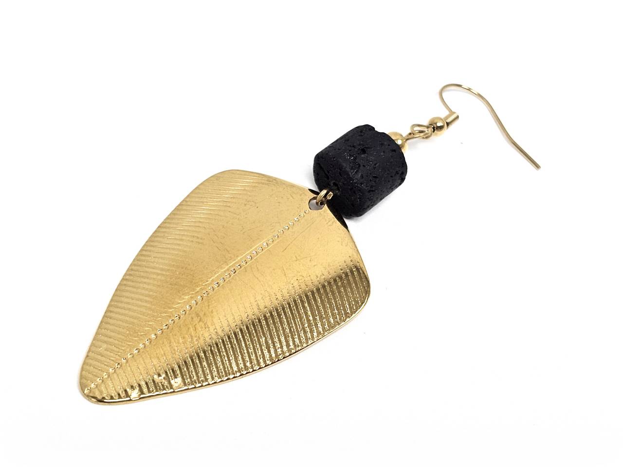 Σκουλαρίκια Πέτρα Ατσάλι 316L, με λάβα σε χρώμα Χρυσαφί