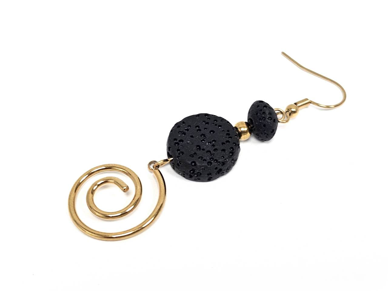 Σκουλαρίκια Πέτρα Ατσάλι 316L, σπέιρα με  λάβα σε χρώμα Χρυσαφί