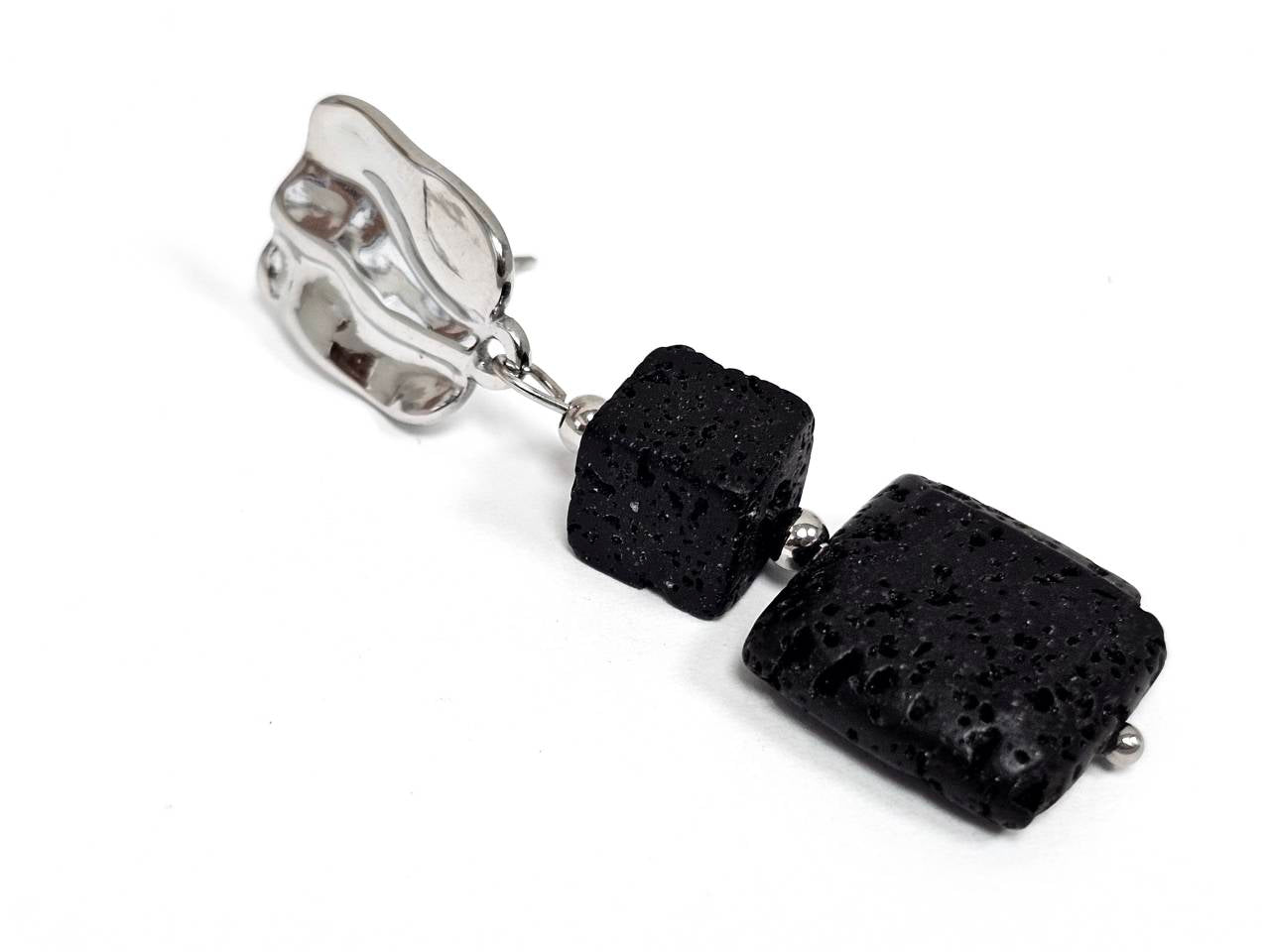 Σκουλαρίκια Πέτρα Ατσάλι 316L, με λάβα σε χρώμα Ασημί