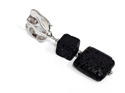 Σκουλαρίκια Πέτρα Ατσάλι 316L, με λάβα σε χρώμα Ασημί