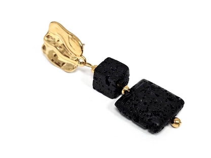 Σκουλαρίκια Πέτρα Ατσάλι 316L, με λάβα σε χρώμα Χρυσαφί