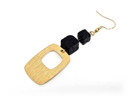 Σκουλαρίκια Πέτρα Ατσάλι 316L, με λάβα σε χρώμα Χρυσαφί