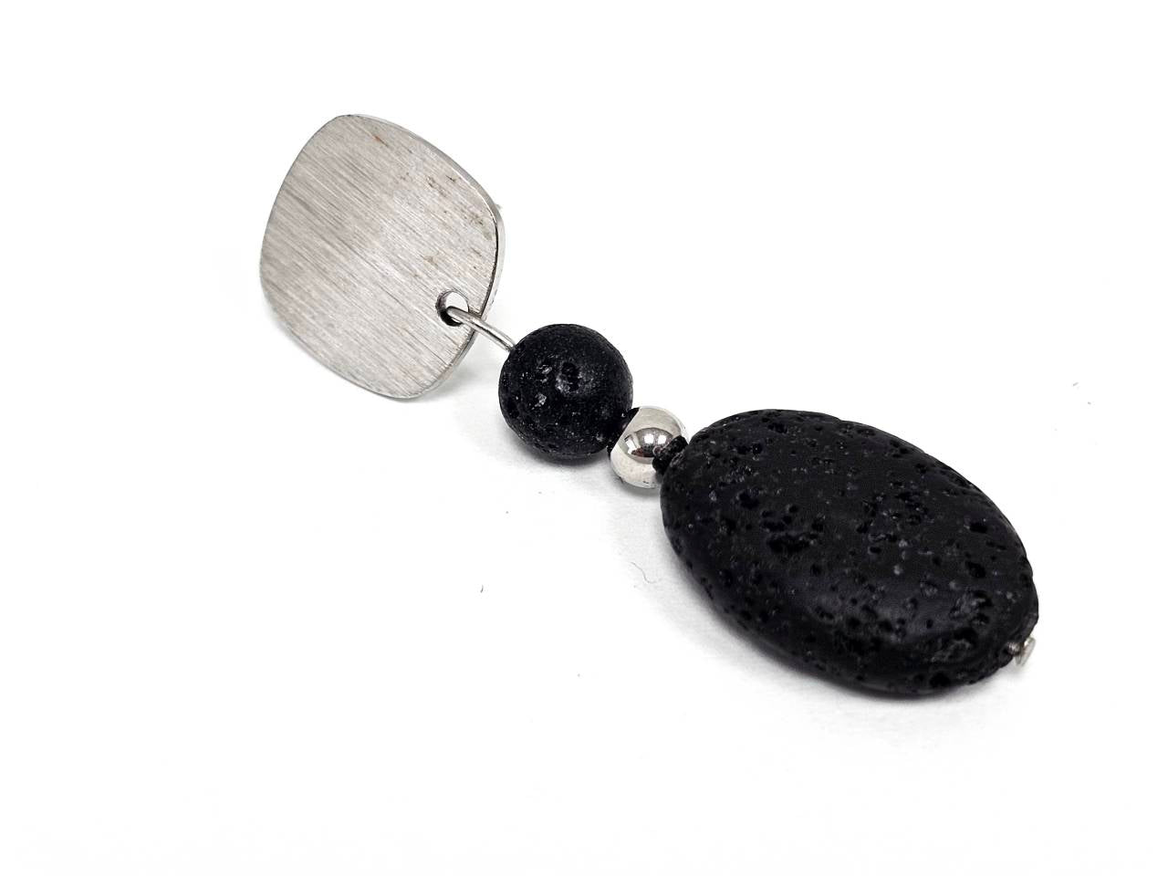 Σκουλαρίκια Πέτρα Ατσάλι 316L, με λάβα σε χρώμα Ασημί