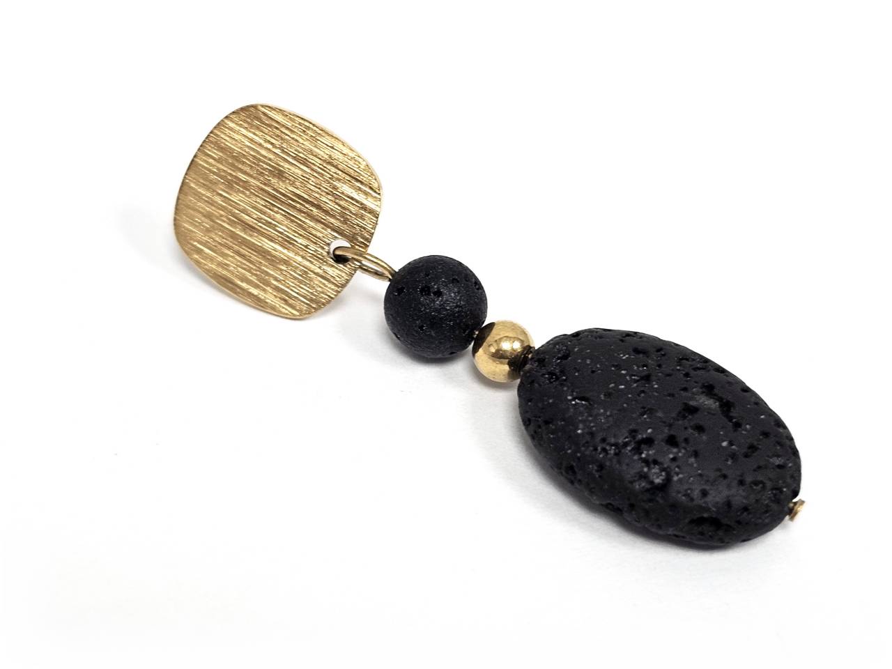 Σκουλαρίκια Πέτρα Ατσάλι 316L, με λάβα σε χρώμα Χρυσαφί