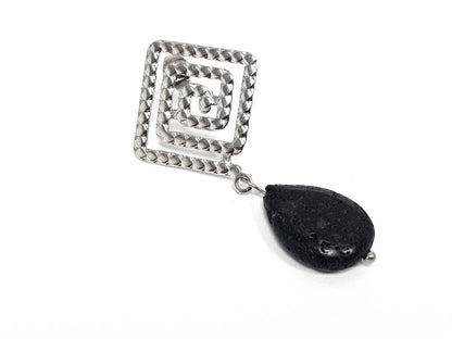 Σκουλαρίκια Πέτρα Ατσάλι 316L, μαίανδρος με  λάβα σε χρώμα Ασημί