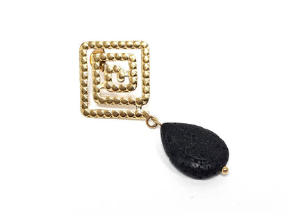 Σκουλαρίκια Πέτρα Ατσάλι 316L, μαίανδρος με  λάβα σε χρώμα Χρυσαφί