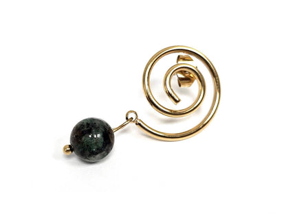 Σκουλαρίκια Πέτρα Ατσάλι 316L, σπέιρα με  μαλαχίτη σε χρώμα Χρυσαφί