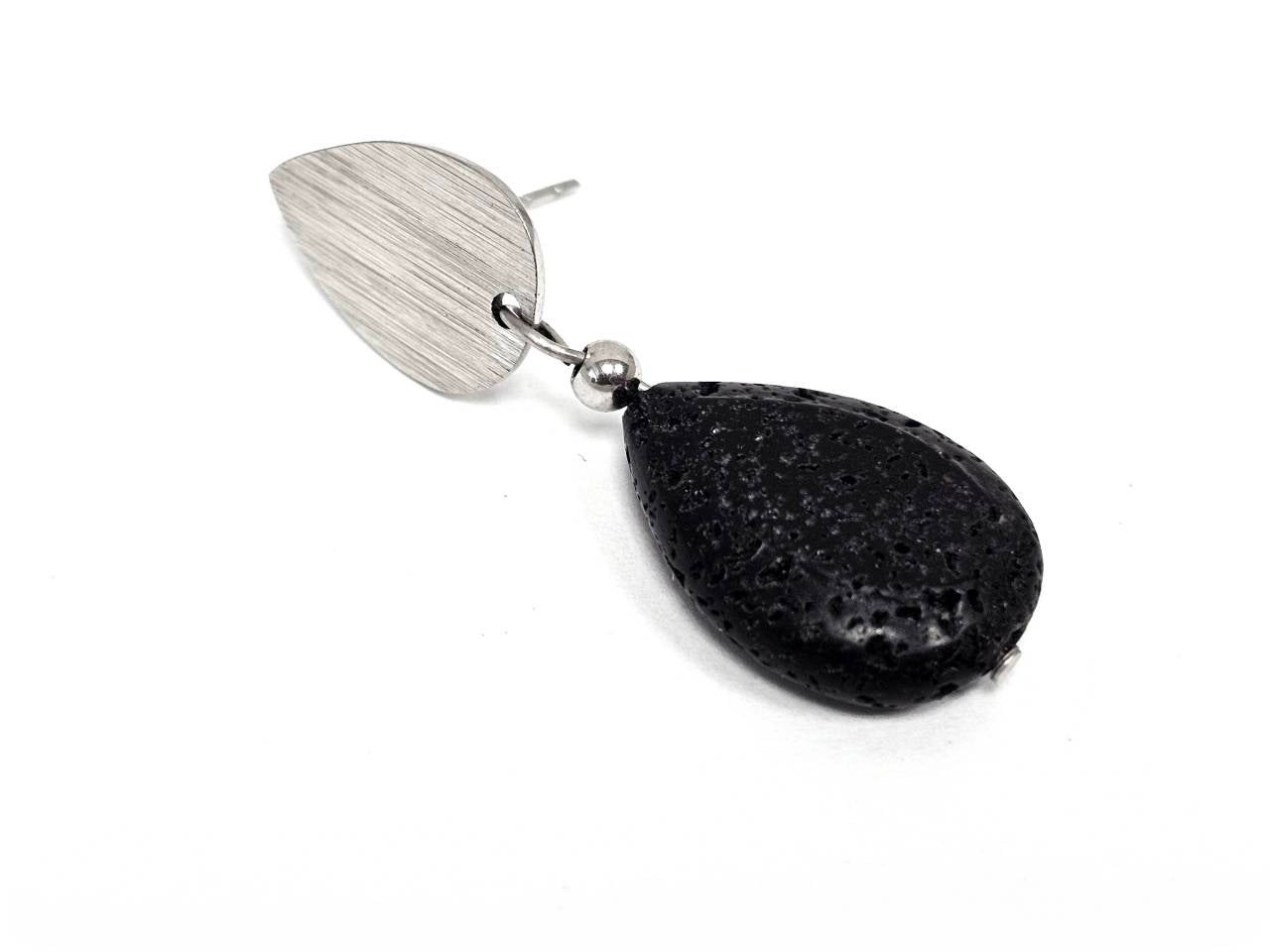 Σκουλαρίκια Πέτρα Ατσάλι 316L, με λάβα σε χρώμα Ασημί