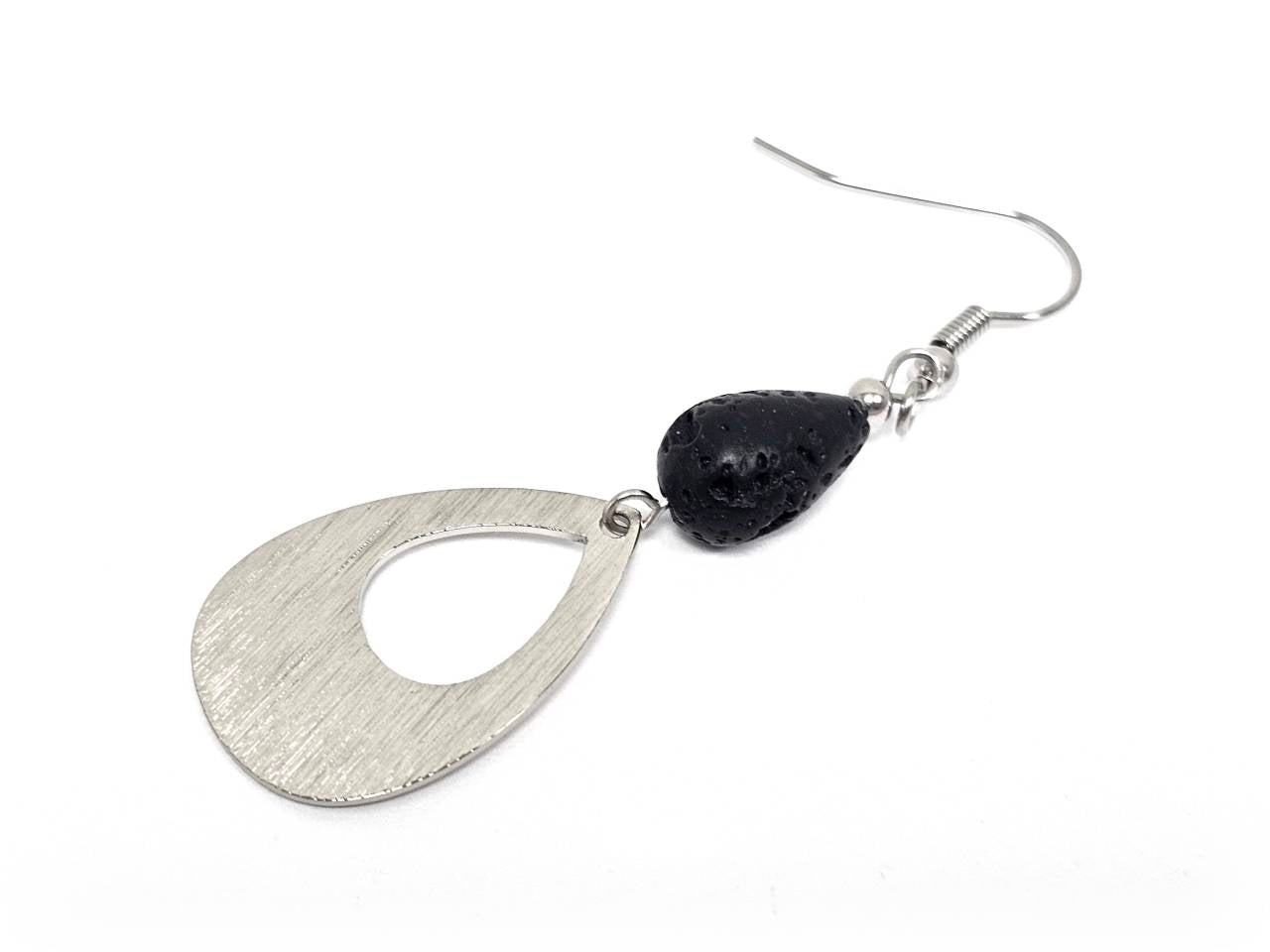 Σκουλαρίκια Πέτρα Ατσάλι 316L, με λάβα σε χρώμα Ασημί