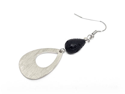 Σκουλαρίκια Πέτρα Ατσάλι 316L, με λάβα σε χρώμα Ασημί