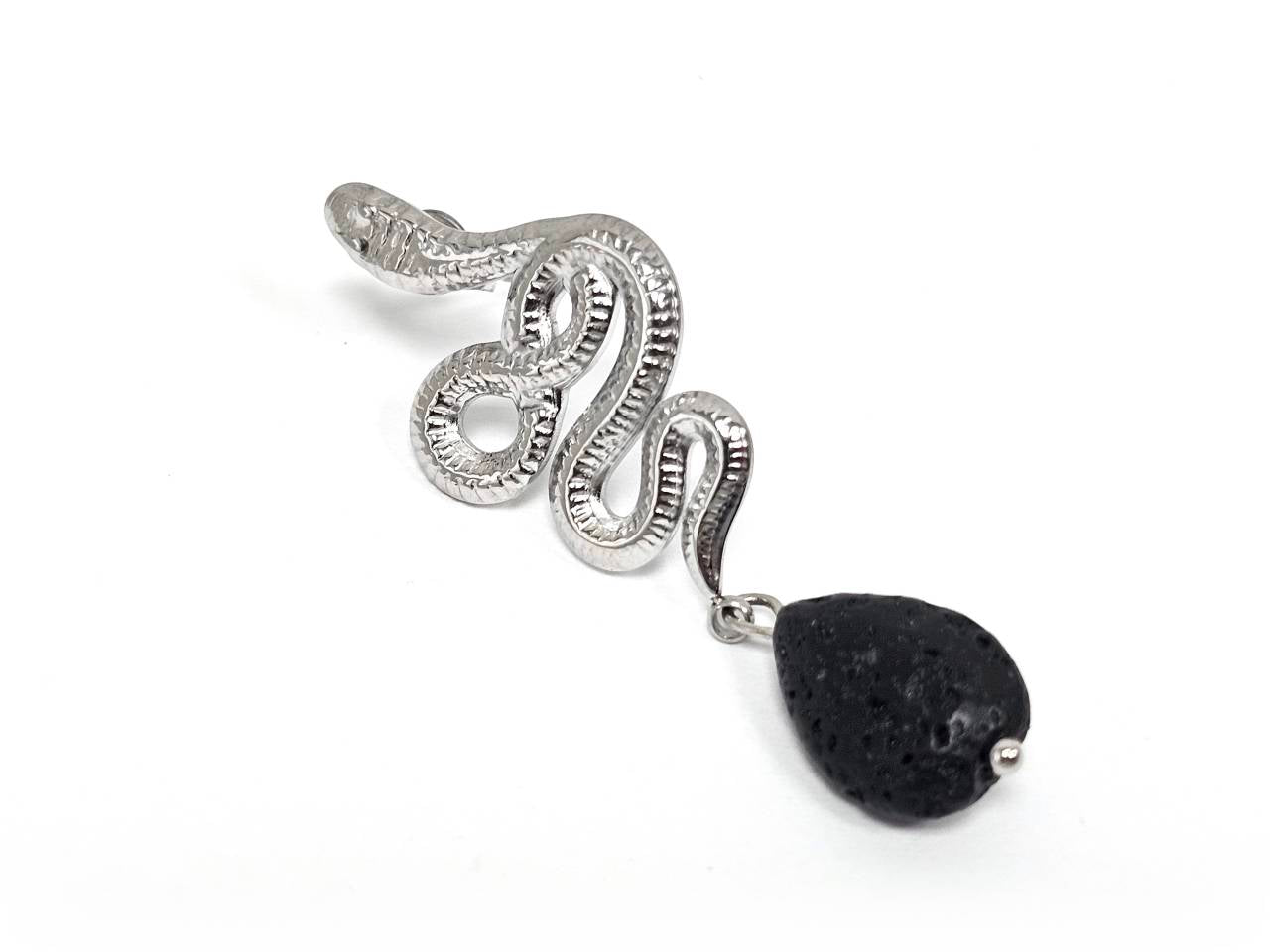 Σκουλαρίκια Πέτρα Ατσάλι 316L, φίδι με λάβα σε χρώμα Ασημί