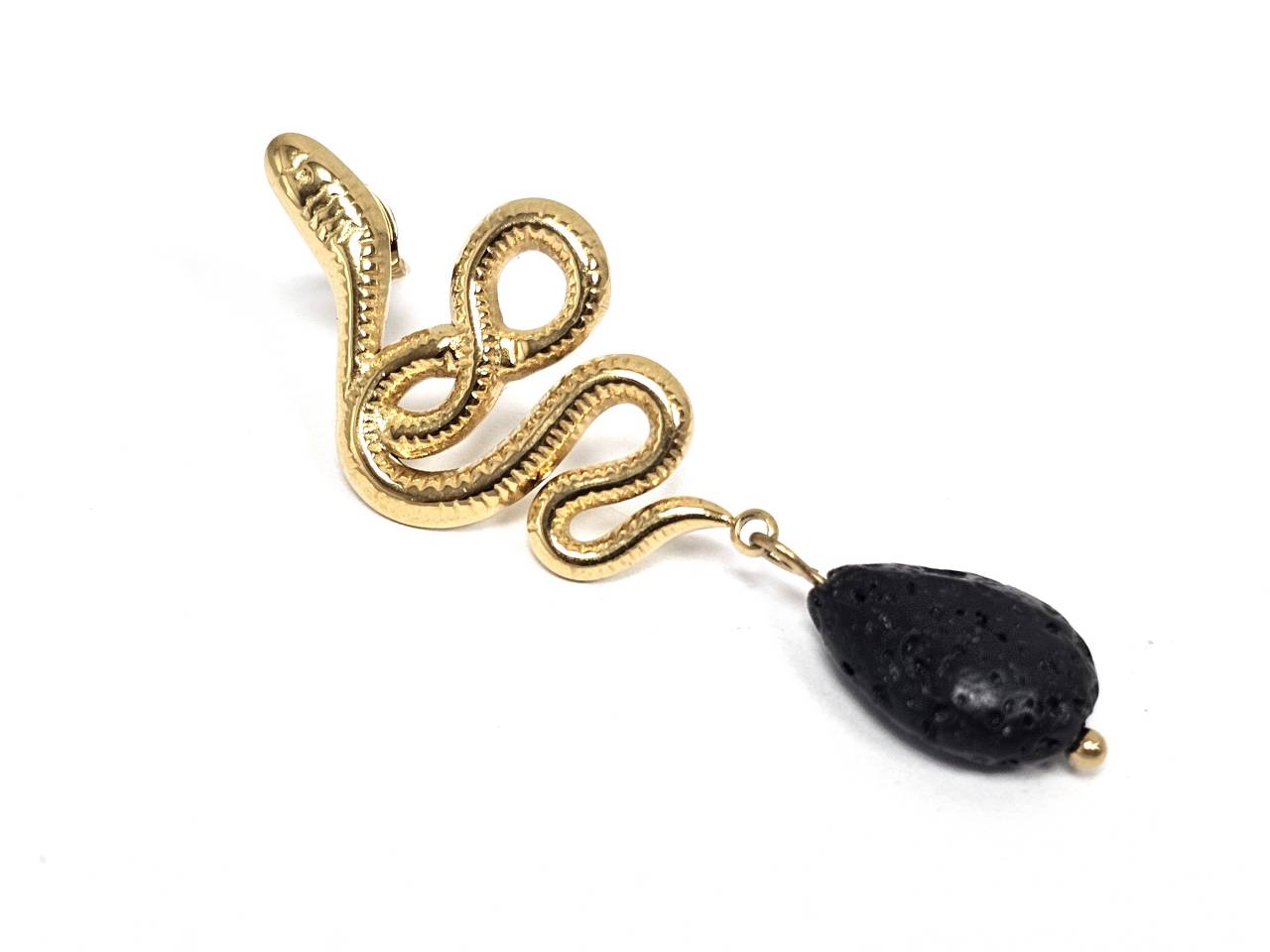 Σκουλαρίκια Πέτρα Ατσάλι 316L, φίδι με λάβα σε χρώμα Χρυσαφί