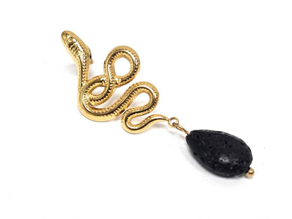 Σκουλαρίκια Πέτρα Ατσάλι 316L, φίδι με λάβα σε χρώμα Χρυσαφί