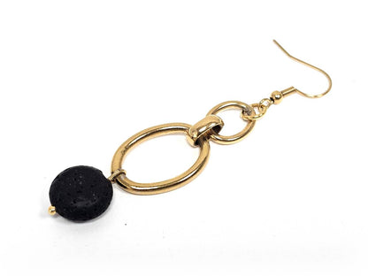 Σκουλαρίκια Πέτρα Ατσάλι 316L, με λάβα σε χρώμα Χρυσαφί