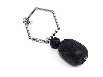 Σκουλαρίκια Πέτρα Ατσάλι 316L, με λάβα σε χρώμα Ασημί