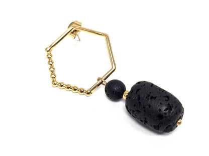 Σκουλαρίκια Πέτρα Ατσάλι 316L, με λάβα σε χρώμα Χρυσαφί