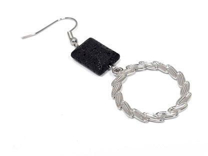 Σκουλαρίκια Πέτρα Ατσάλι 316L, με λάβα σε χρώμα Ασημί