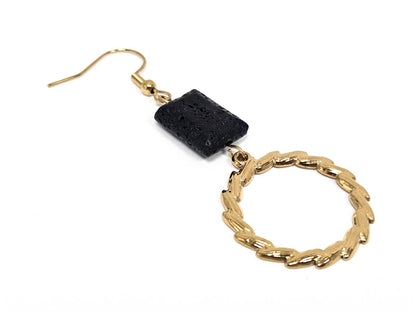 Σκουλαρίκια Πέτρα Ατσάλι 316L, με λάβα σε χρώμα Χρυσαφί