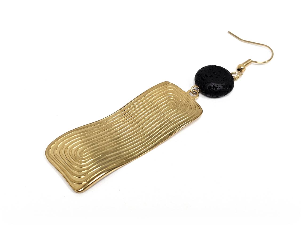 Σκουλαρίκια Πέτρα Ατσάλι 316L, με λάβα σε χρώμα Χρυσαφί