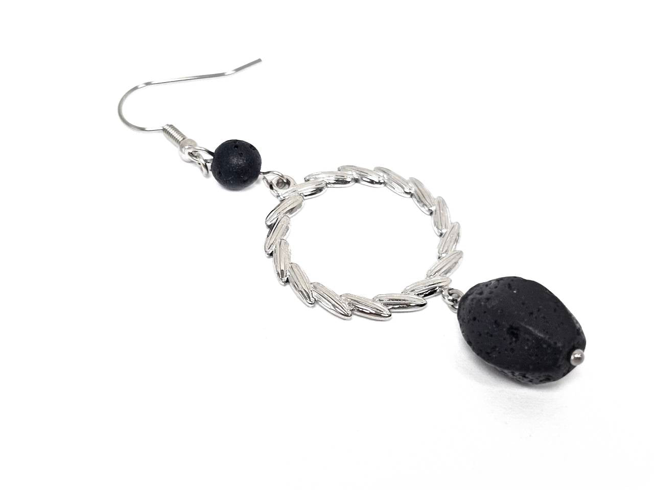 Σκουλαρίκια Πέτρα Ατσάλι 316L, με λάβα σε χρώμα Ασημί