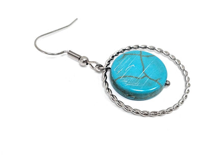 Σκουλαρίκια Πέτρα Ατσάλι 316L, με τυρκουάζ σε χρώμα Ασημί