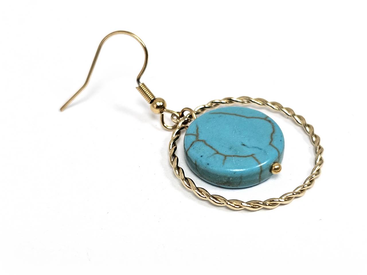 Σκουλαρίκια Πέτρα Ατσάλι 316L, με τυρκουάζ σε χρώμα Χρυσαφί